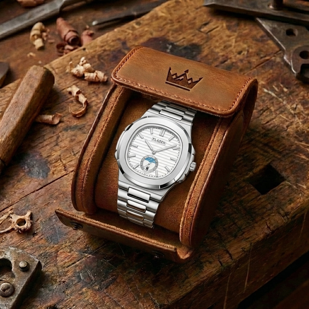 Men's Waterproof Leather & Steel Quartz Watch