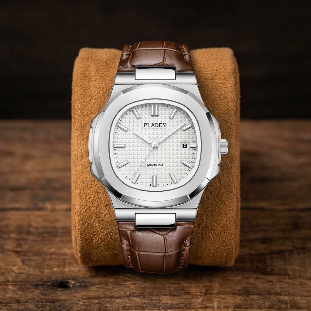 Men's Waterproof Leather & Steel Quartz Watch