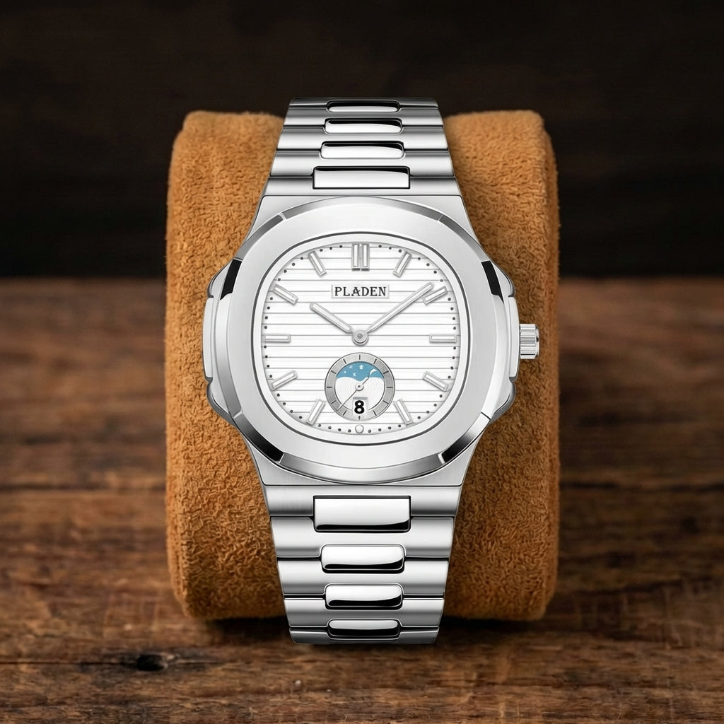 Men's Waterproof Leather & Steel Quartz Watch