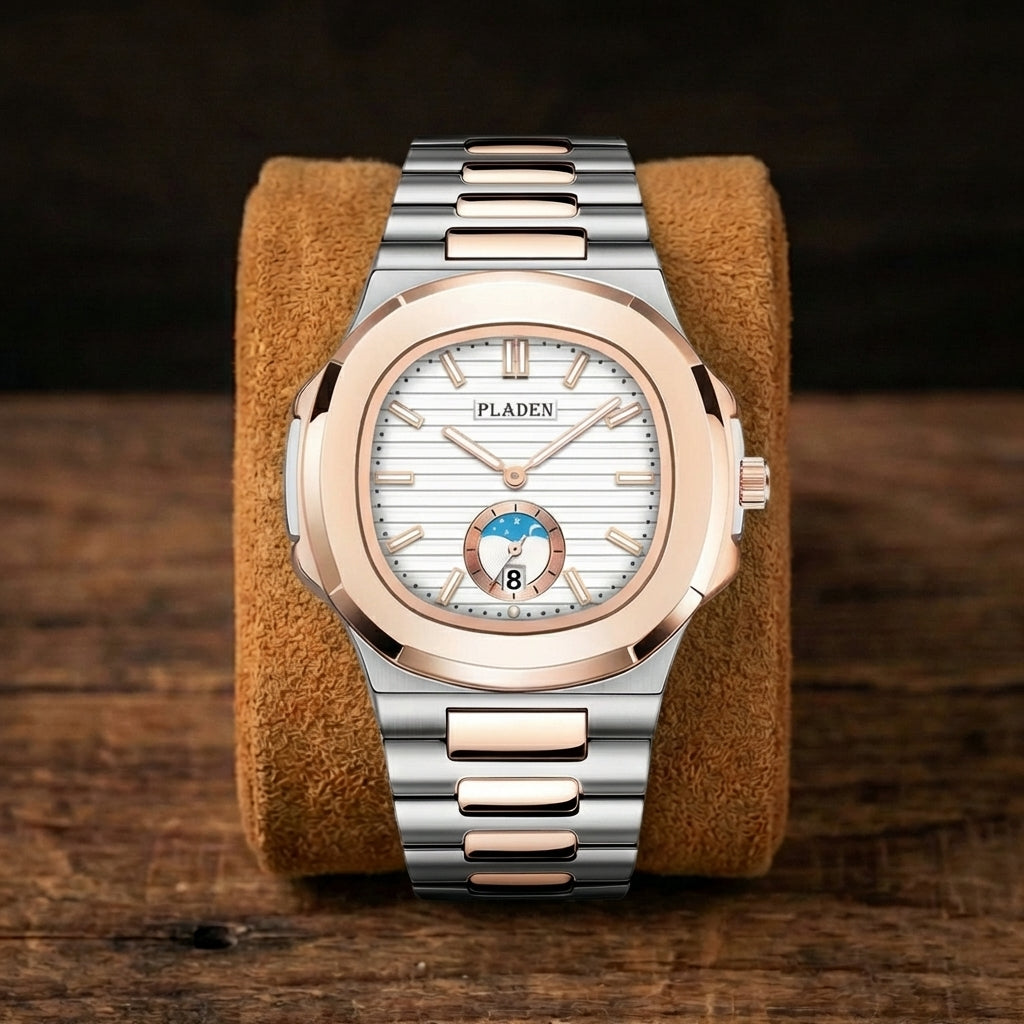 Men's Waterproof Leather & Steel Quartz Watch